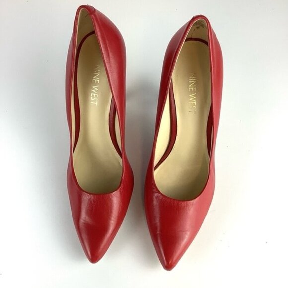 NINE WEST LEATHER RED HIGH HEEL PUMPS SHOES - Picture 4 of 11